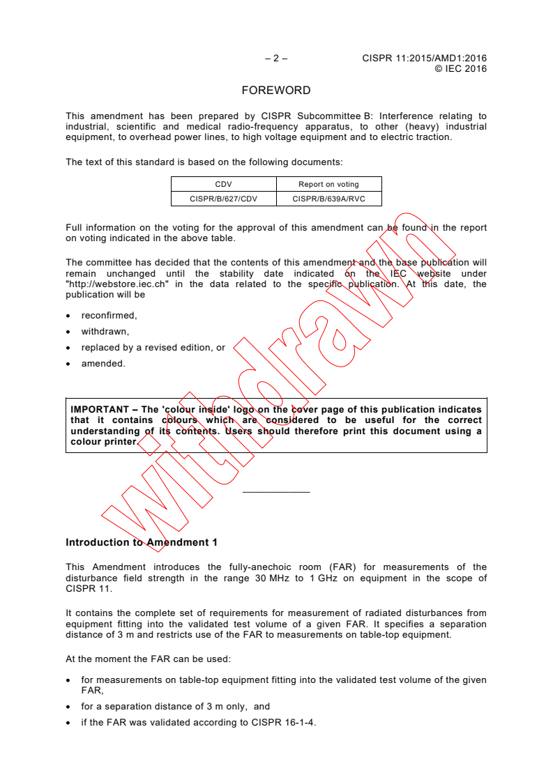 CISPR 11:2015/AMD1:2016 CISPR 11:2015/AMD1:2016 - Amendment 1 - Industrial, scientific and medical equipment - Radio-frequency disturbance characteristics - Limits and methods of measurement - Page 4 preview
