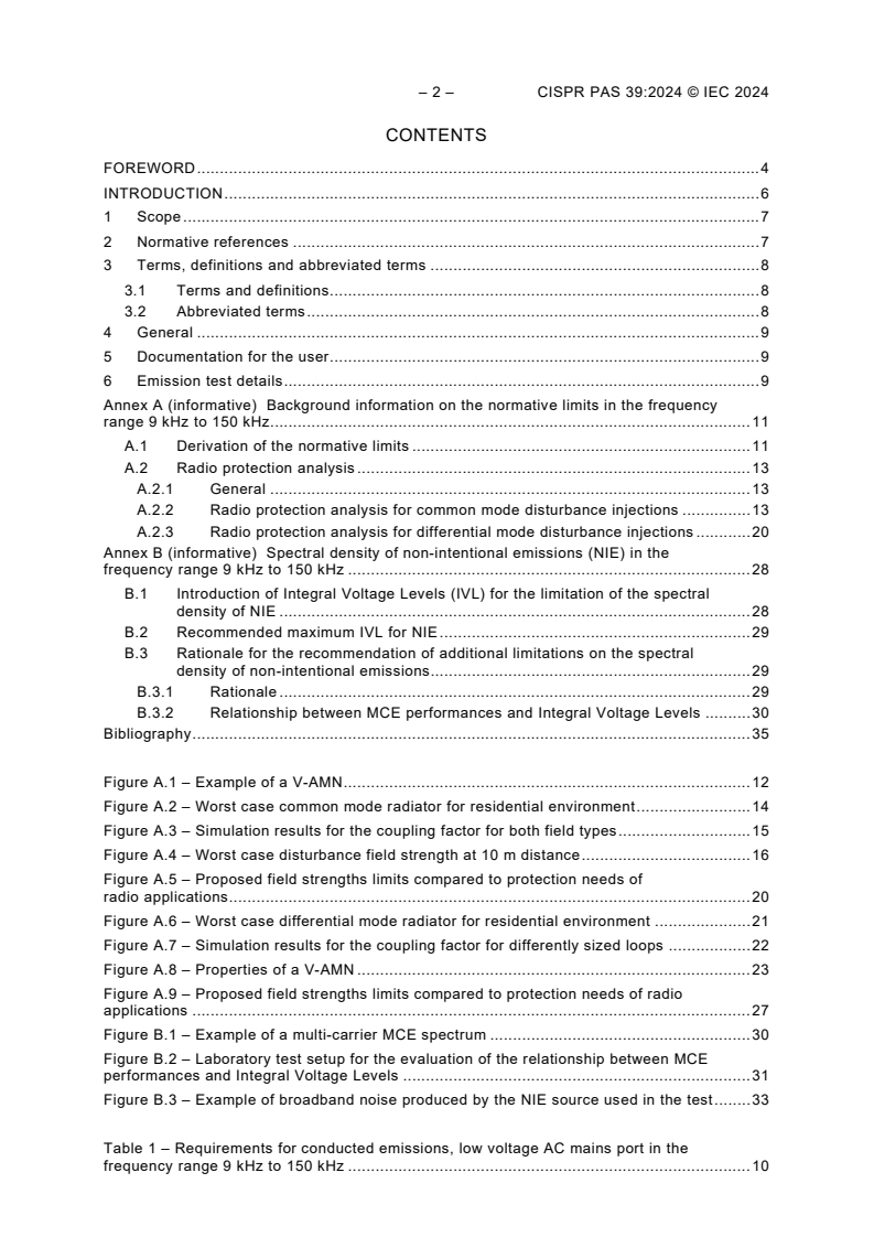 CISPR PAS 39:2024 CISPR PAS 39:2024 - Electromagnetic compatibility (EMC) - Conducted emission requirements on the low voltage AC mains port in the frequency range 9 kHz to 150 kHz for equipment intended to operate in residential environments - Page 4 preview