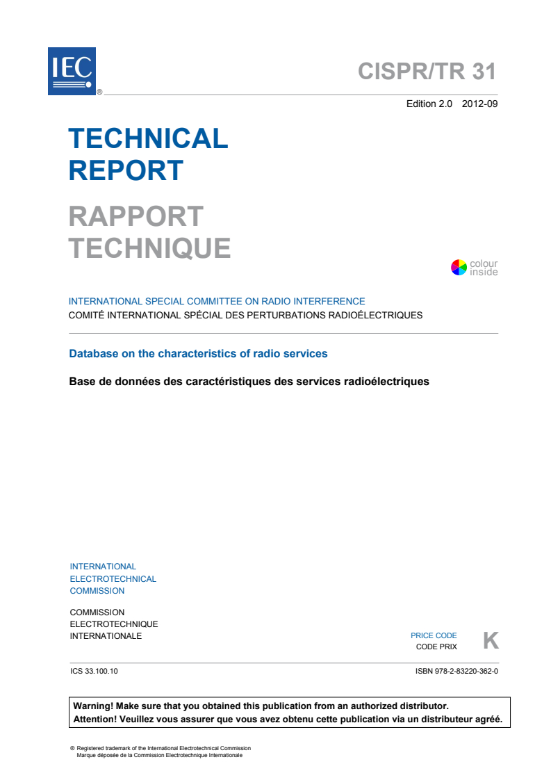 CISPR TR 31:2012 CISPR TR 31:2012 - Database on the characteristics of radio services - Page 3 preview