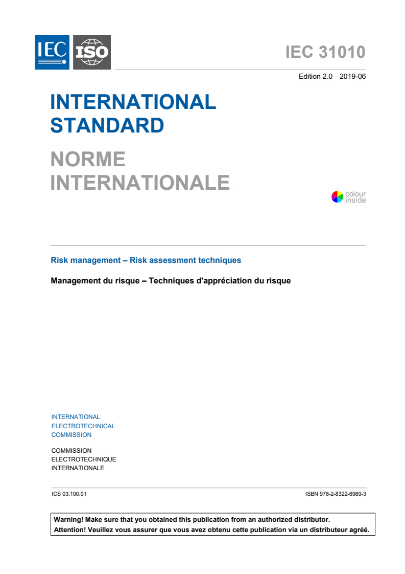 IEC 31010:2019 IEC 31010:2019 - Risk management - Risk assessment techniques
Released:1/19/2017 - Page 3 preview