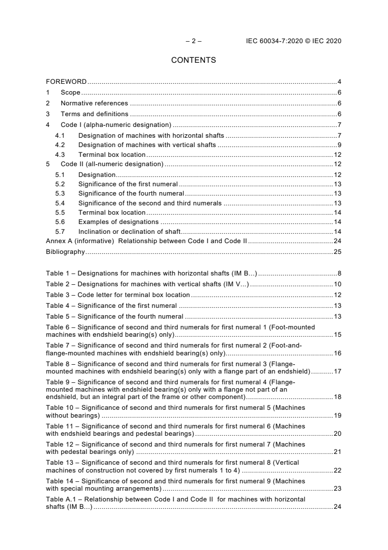 IEC 60034-7:2020 IEC 60034-7:2020 - Rotating electrical machines - Part 7: Classification of types of construction, mounting arrangements and terminal box position (IM Code)
Released:10/7/2020 - Page 4 preview
