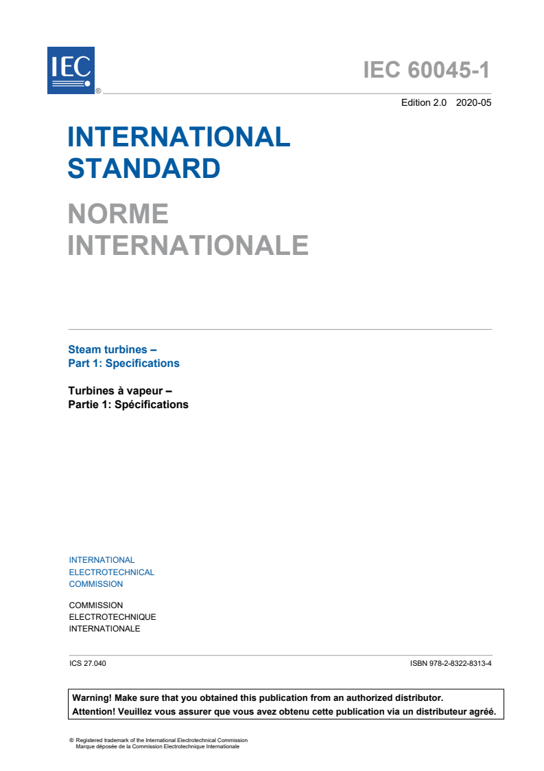 IEC 60045-1:2020 IEC 60045-1:2020 - Steam turbines - Part 1: Specifications
Released:5/13/2020 - Page 3 preview