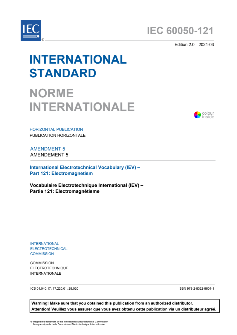 IEC 60050-121:1998/AMD5:2021 IEC 60050-121:1998/AMD5:2021 - Amendment 5 - International Electrotechnical Vocabulary (IEV) - Part 121: Electromagnetism - Page 3 preview