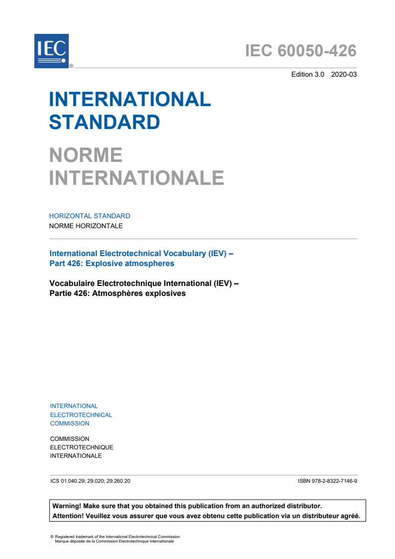 IEC 60050-426:2020 IEC 60050-426:2020 - International Electrotechnical Vocabulary (IEV) - Part 426: Explosive atmospheres
Released:3/11/2020 - Page 3 preview