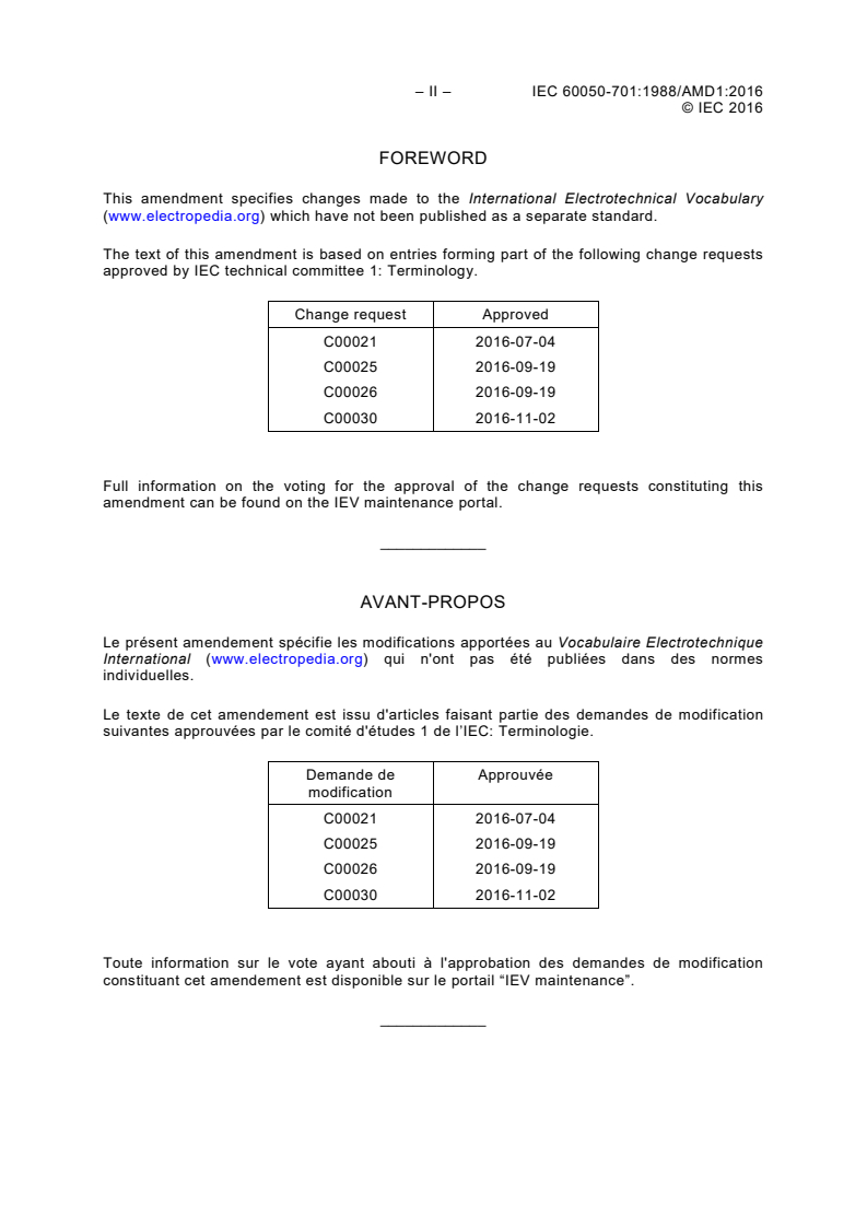 IEC 60050-701:1988/AMD1:2016 IEC 60050-701:1988/AMD1:2016 - Amendment 1 - International Electrotechnical Vocabulary (IEV) - Part 701: Telecommunications, channels and networks - Page 4 preview