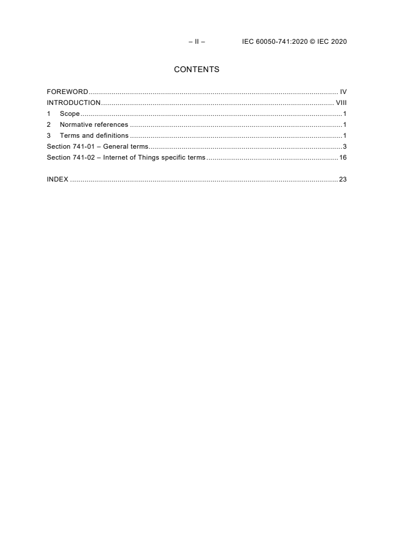 IEC 60050-741:2020 IEC 60050-741:2020 - International Electrotechnical Vocabulary (IEV) – Part 741: Internet of Things (IoT) - Page 4 preview