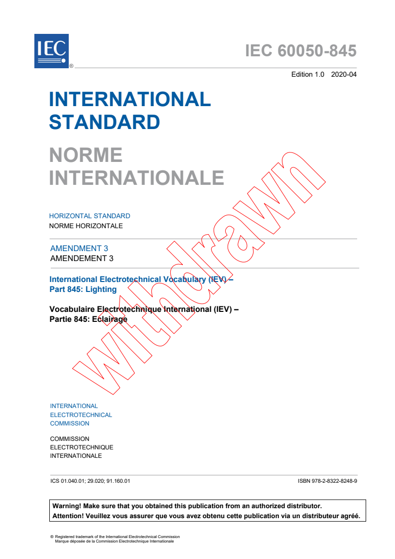 IEC 60050-845:1987/AMD3:2020 IEC 60050-845:1987/AMD3:2020 - Amendment 3 - International Electrotechnical Vocabulary (IEV) - Part 845: Lighting - Page 3 preview
