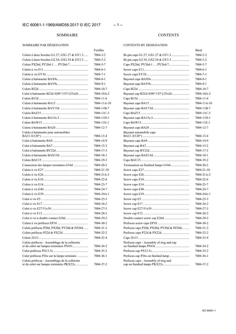 IEC 60061-1:1969/AMD56:2017 IEC 60061-1:1969/AMD56:2017 - Amendment 56 - Lamp caps and holders together with gauges for the control of interchangeability and safety - Part 1: Lamps Caps
Released:5/16/2017 - Page 3 preview