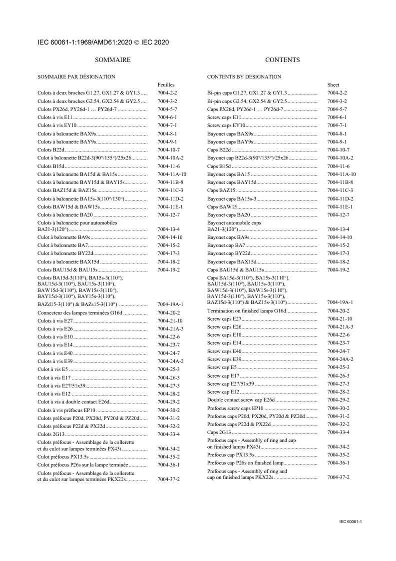 IEC 60061-1:1969/AMD61:2020 IEC 60061-1:1969/AMD61:2020 - Amendment 61 - Lamp caps and holders together with gauges for the control of interchangeability and safety - Part 1: Lamp caps
Released:11/27/2020 - Page 3 preview
