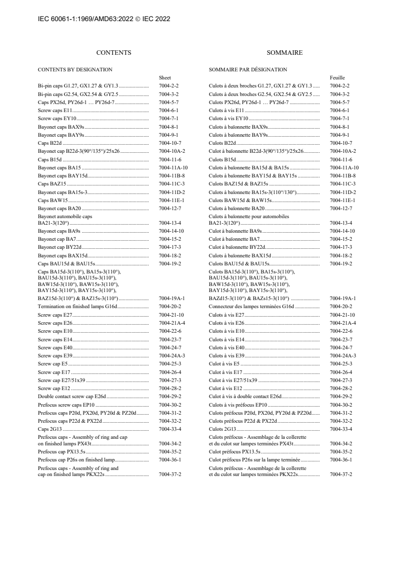 IEC 60061-1:1969/AMD63:2022 IEC 60061-1:1969/AMD63:2022 - Amendment 63 - Lamp caps and holders together with gauges for the control of interchangeability and safety - Part 1: Lamp caps
Released:5/27/2022 - Page 4 preview