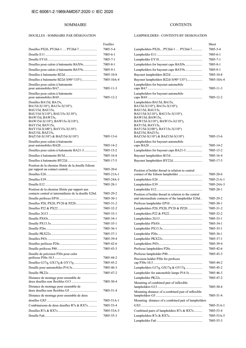 IEC 60061-2:1969/AMD57:2020 IEC 60061-2:1969/AMD57:2020 - Amendment 57 - Lamp caps and holders together with gauges for the control of interchangeability and safety - Part 2: Lampholders
Released:11/27/2020 - Page 3 preview