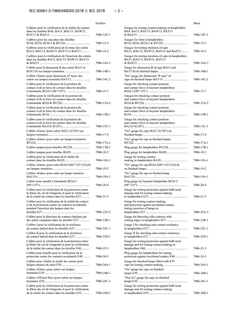 IEC 60061-3:1969/AMD55:2018 IEC 60061-3:1969/AMD55:2018 - Amendment 55 - Lamp caps and holders together with gauges for the control of interchangeability and safety - Part 3: Gauges
Released:8/23/2018 - Page 4 preview