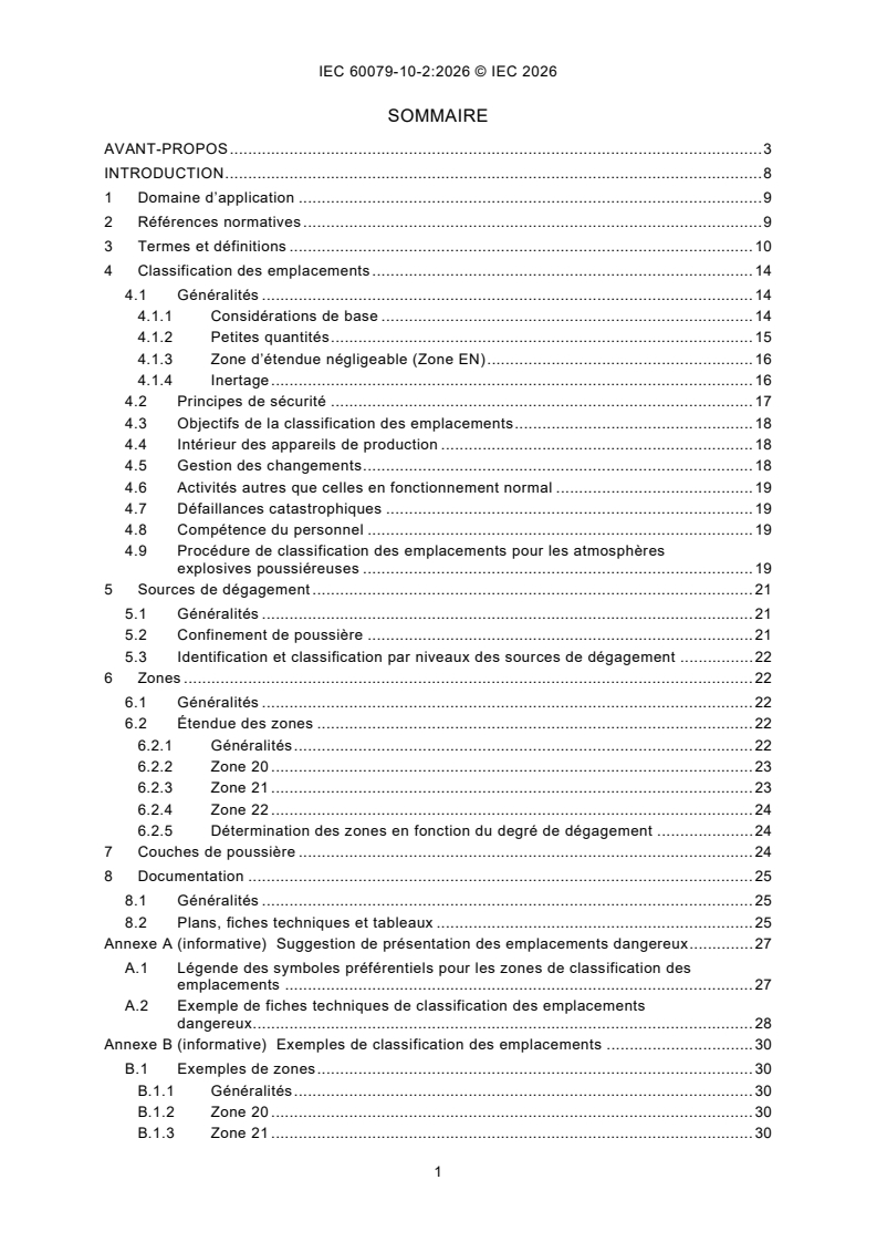 IEC 60079-10-2:2026 iec60079-10-2{ed3.0}fr - Atmosphères explosives - Partie 10-2: Classement des emplacements - Atmosphères explosives poussiéreuses - Page 3 preview