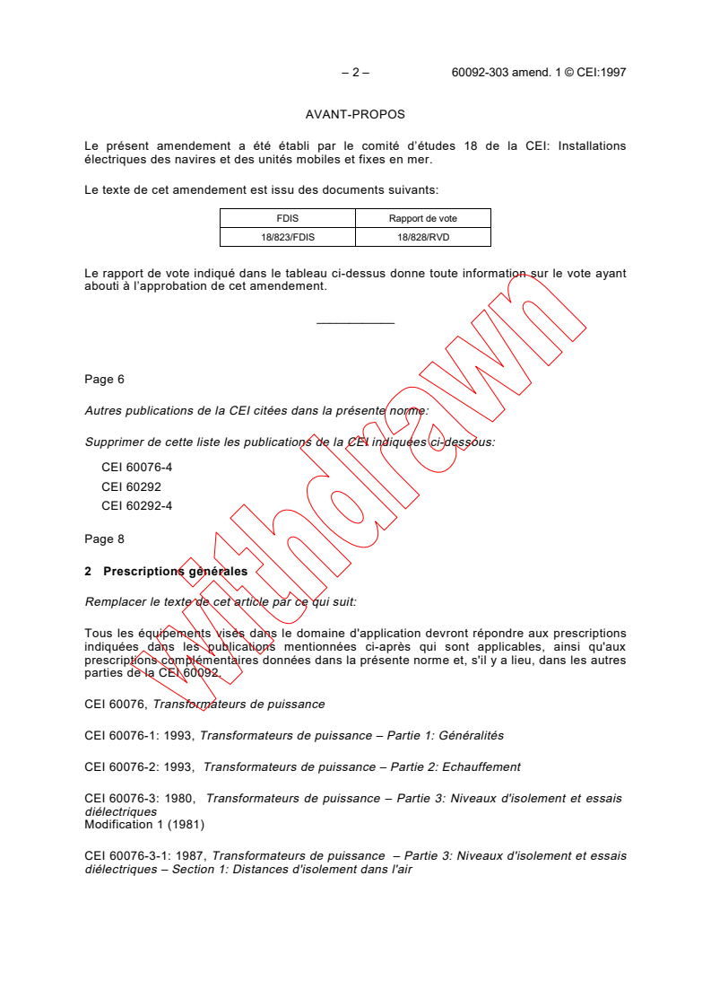 IEC 60092-303:1980/AMD1:1997 IEC 60092-303:1980/AMD1:1997 - Amendment 1 - Electrical installations in ships. Part 303: Equipment - Transformers for power and lighting - Page 2 preview