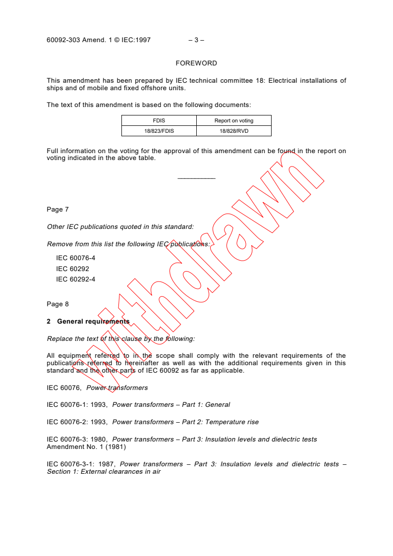 IEC 60092-303:1980/AMD1:1997 IEC 60092-303:1980/AMD1:1997 - Amendment 1 - Electrical installations in ships. Part 303: Equipment - Transformers for power and lighting - Page 3 preview