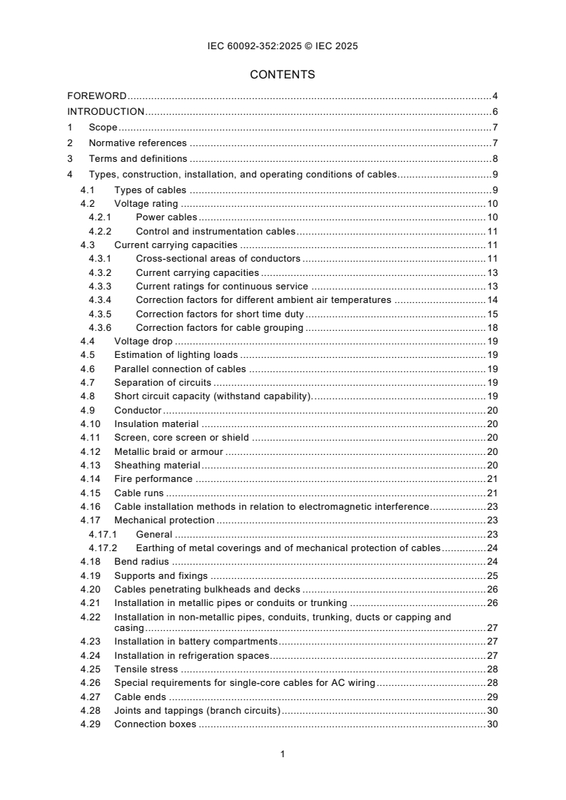IEC 60092-352:2025 IEC 60092-352:2025 - Electrical installations in ships - Part 352: Selection, installation, and operating conditions of cables/23/2025 - Page 3 preview