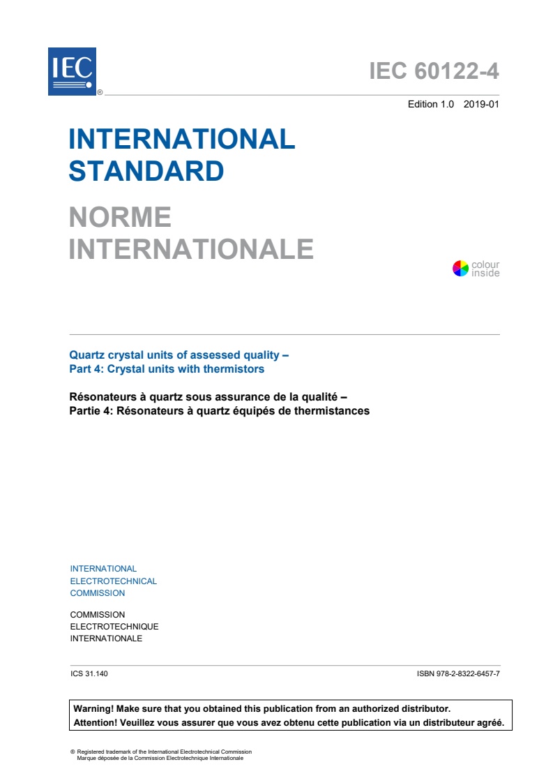 IEC 60122-4:2019 IEC 60122-4:2019 - Quartz crystal units of assessed quality - Part 4: Crystal units with thermistors
Released:1/24/2019 - Page 3 preview