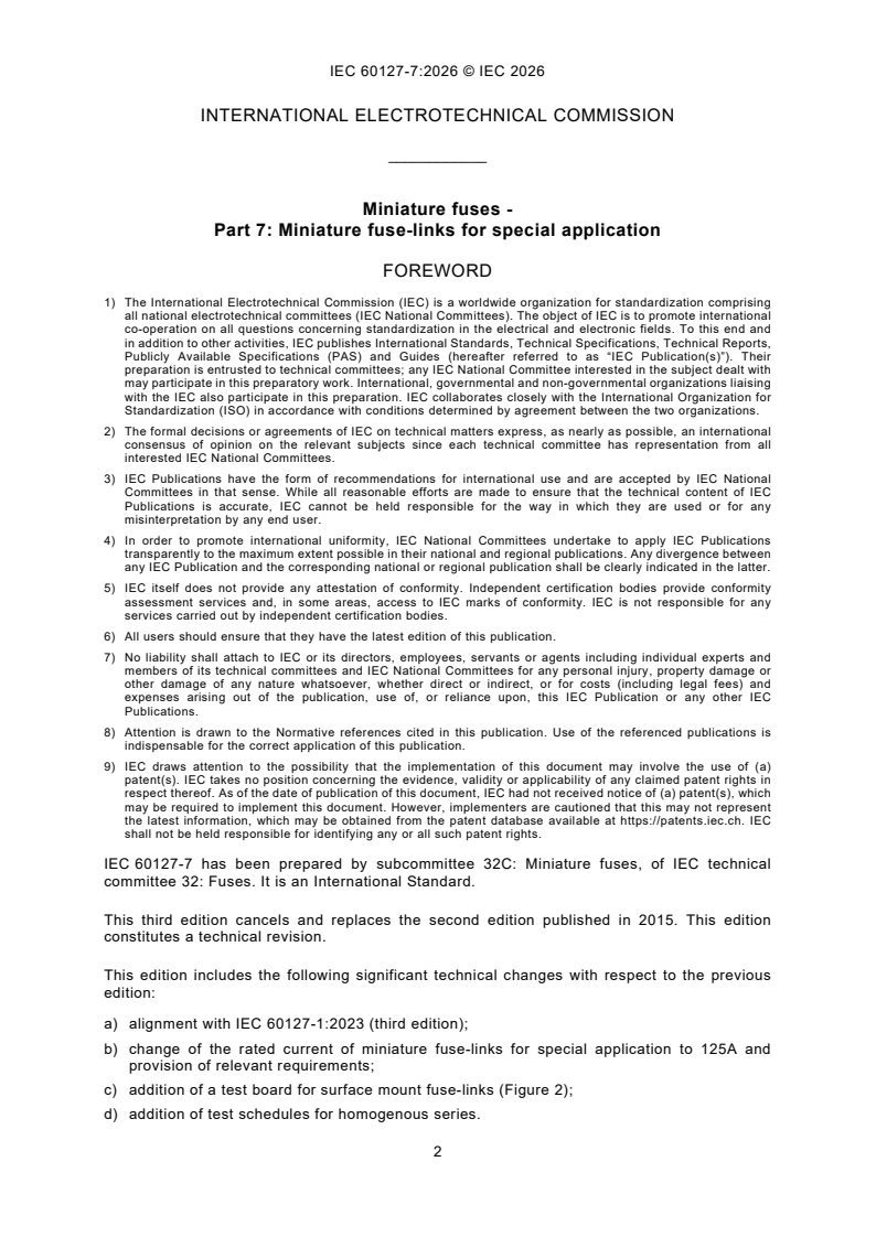 IEC 60127-7:2026 IEC 60127-7:2026 - Miniature fuses - Part 7: Miniature fuse-links for special applications - Page 4 preview