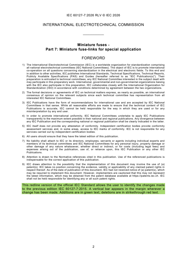 IEC 60127-7:2026 REDLINE IEC 60127-7:2026 RLV - Miniature fuses - Part 7: Miniature fuse-links for special applications - Page 4 preview