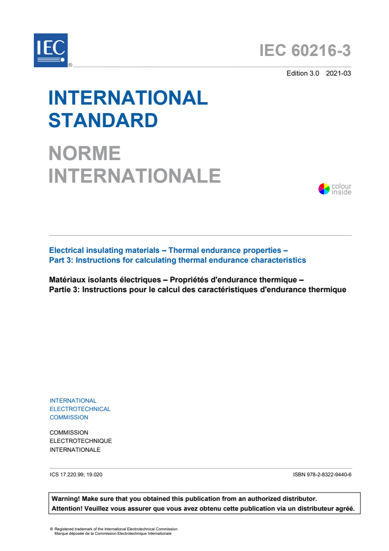 IEC 60216-3:2021 IEC 60216-3:2021 - Electrical insulating materials - Thermal endurance properties - Part 3: Instructions for calculating thermal endurance characteristics
Released:3/16/2021 - Page 3 preview