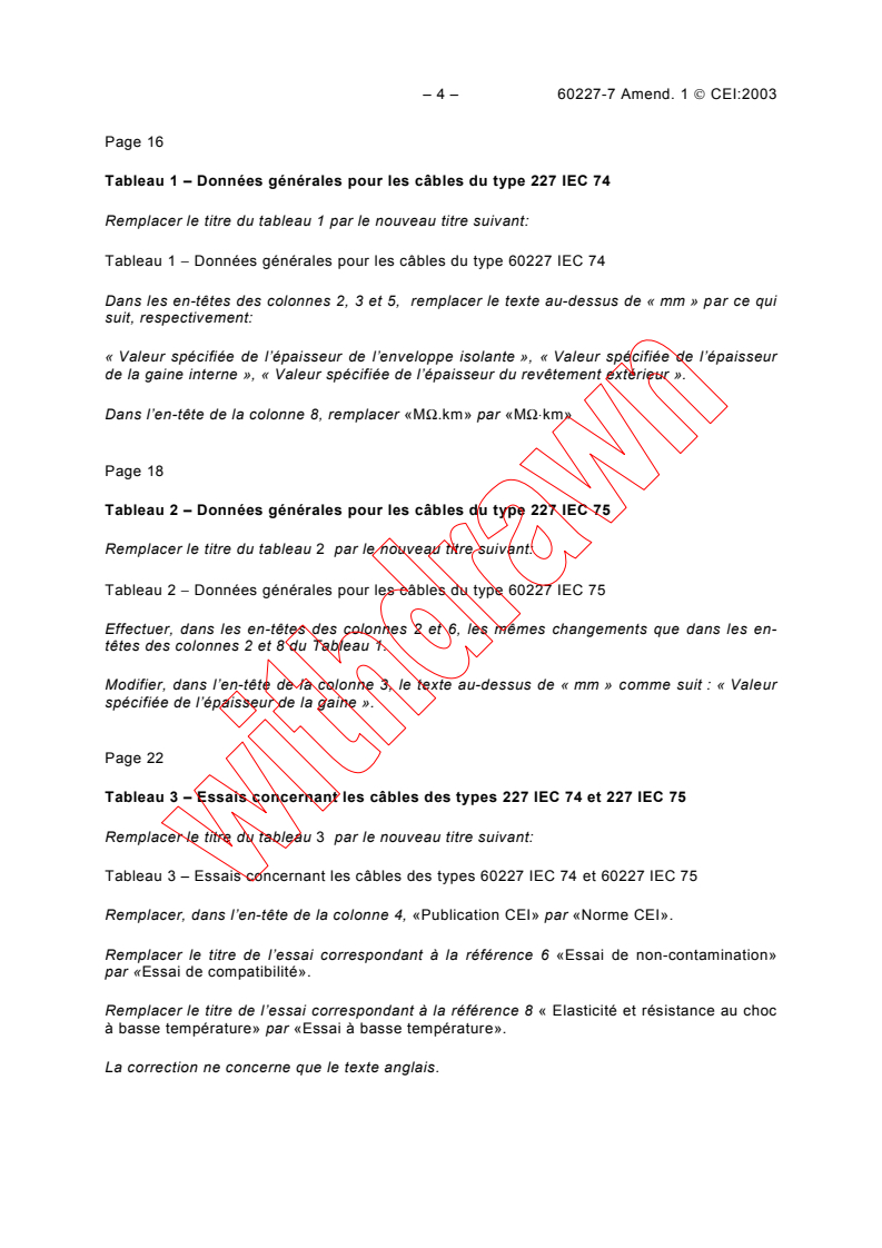 IEC 60227-7:1995/AMD1:2003 IEC 60227-7:1995/AMD1:2003 - Amendment 1 - Polyvinyl chloride insulated cables of rated voltages up to and including 450/750 V - Part 7: Flexible cables screened and unscreened with two or more conductors - Page 4 preview
