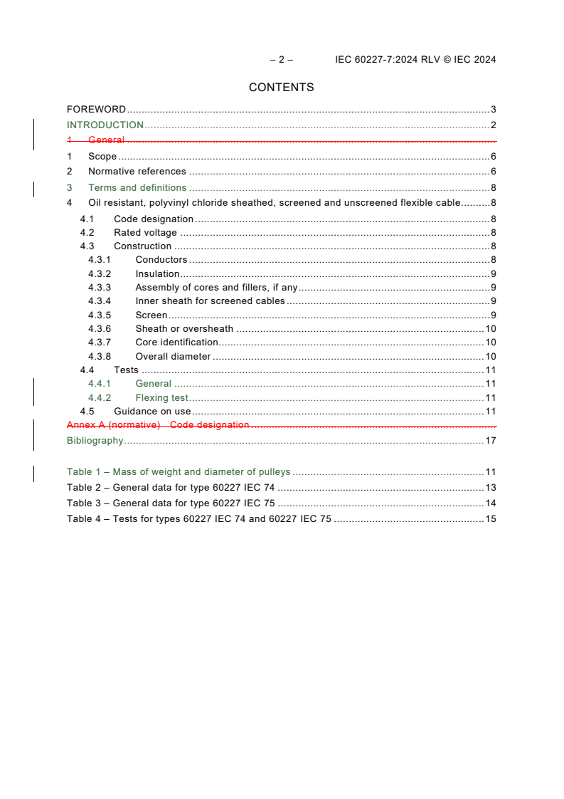 IEC 60227-7:2024 IEC 60227-7:2024 RLV - Polyvinyl chloride insulated cables of rated voltages up to and including 450/750 V - Part 7: Flexible cables screened and unscreened with two or more conductors and of rated voltages up to and including 300/500 V
Released:2/22/2024 - Page 4 preview
