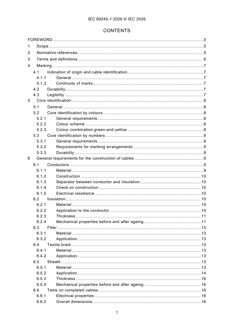 IEC 60245-1:2026 IEC 60245-1:2026 - Rubber insulated cables - Rated voltages up to and including 450/750 V - Part 1: General requirements - Page 3 preview