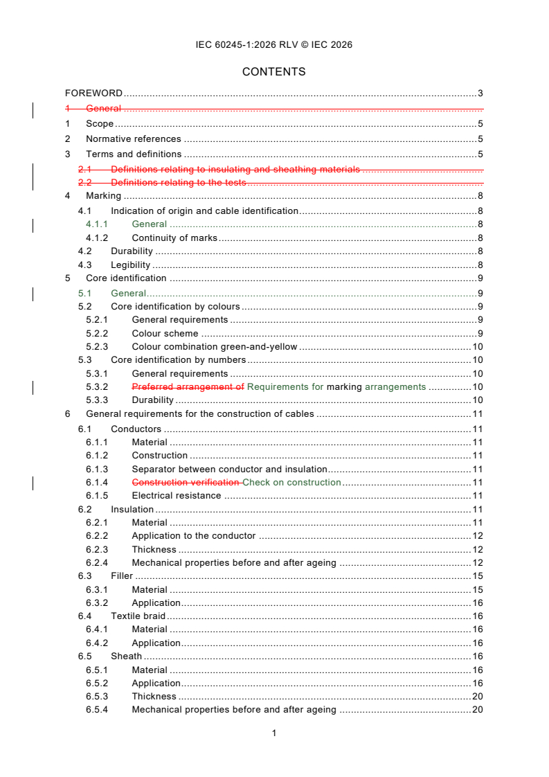 IEC 60245-1:2026 REDLINE IEC 60245-1:2026 RLV - Rubber insulated cables - Rated voltages up to and including 450/750 V - Part 1: General requirements - Page 3 preview