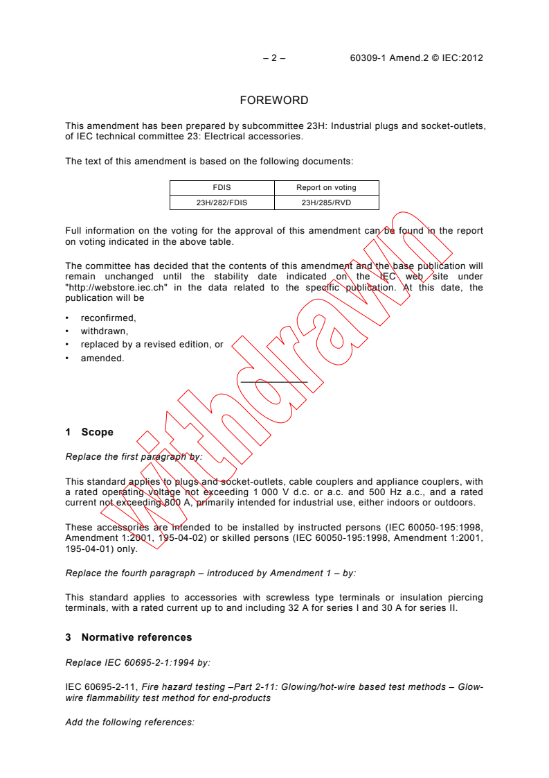 IEC 60309-1:1999/AMD2:2012 IEC 60309-1:1999/AMD2:2012 - Amendment 2 - Plugs, socket-outlets and couplers for industrial purposes - Part 1: General requirements - Page 4 preview