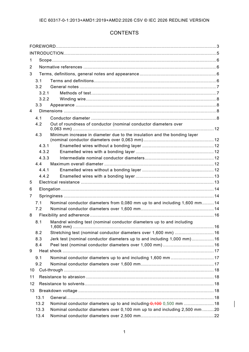 IEC 60317-0-1:2013 IEC 60317-0-1:2013+AMD1:2019+AMD2:2026 CSV - Specifications for particular types of winding wires - Part 0-1: General requirements - Enamelled round copper wire - Page 3 preview