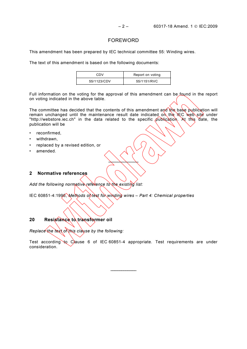 IEC 60317-18:2004/AMD1:2009 IEC 60317-18:2004/AMD1:2009 - Amendment 1 - Specifications for particular types of winding wires - Part 18: Polyvinyl acetal enamelled rectangular copper wire, class 120 - Page 4 preview