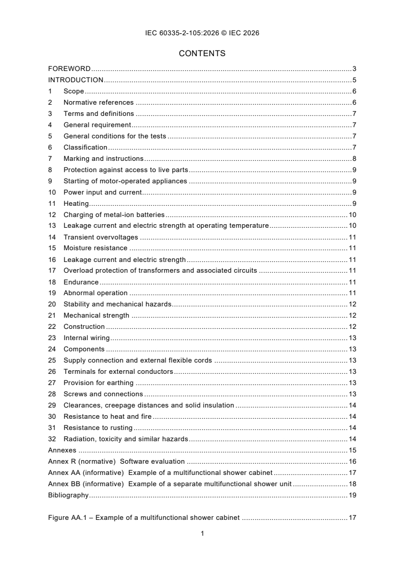IEC 60335-2-105:2026 IEC 60335-2-105:2026 - Household and similar electrical appliances - Safety - Part 2-105: Particular requirements for multifunctional shower cabinets - Page 3 preview
