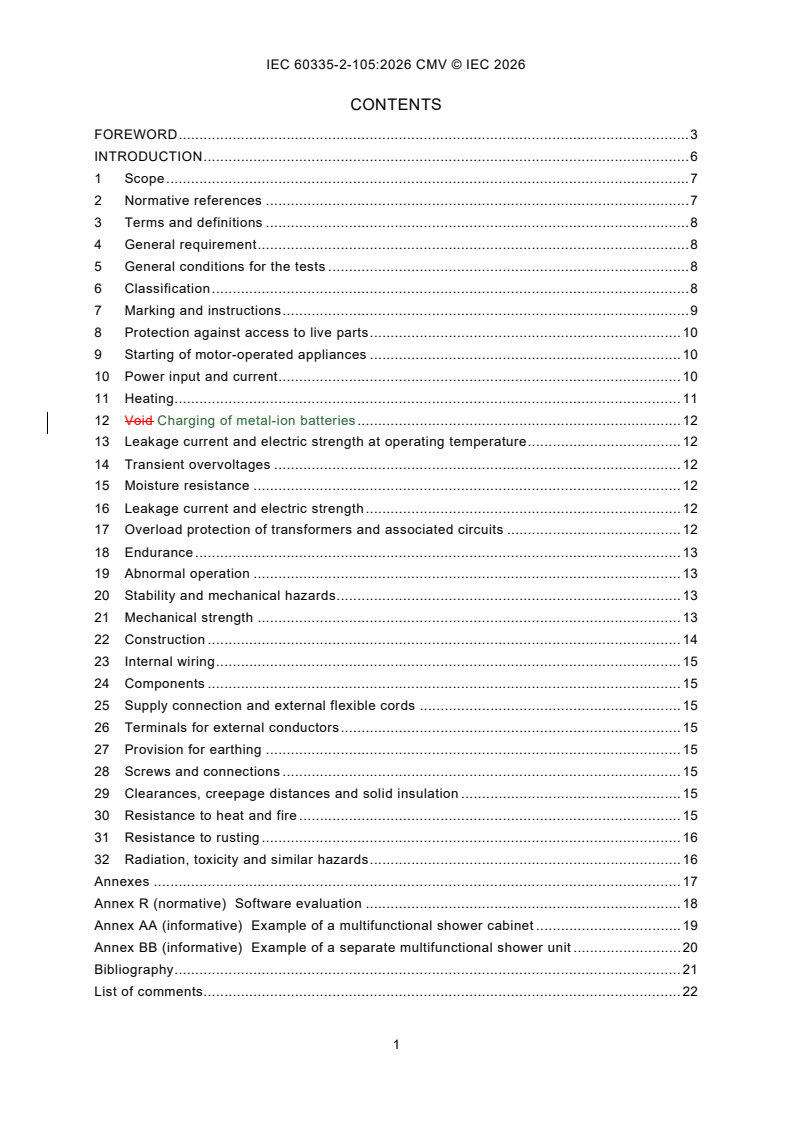 IEC 60335-2-105:2026 REDLINE IEC 60335-2-105:2026 CMV - Household and similar electrical appliances - Safety - Part 2-105: Particular requirements for multifunctional shower cabinets - Page 3 preview