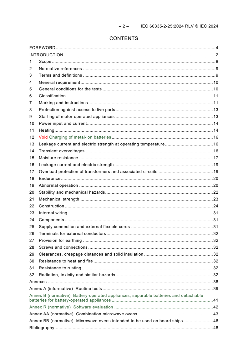 IEC 60335-2-25:2024 IEC 60335-2-25:2024 RLV - Household and similar electrical appliances - Safety - Part 2-25: Particular requirements for microwave ovens, including combination microwave ovens - Page 4 preview