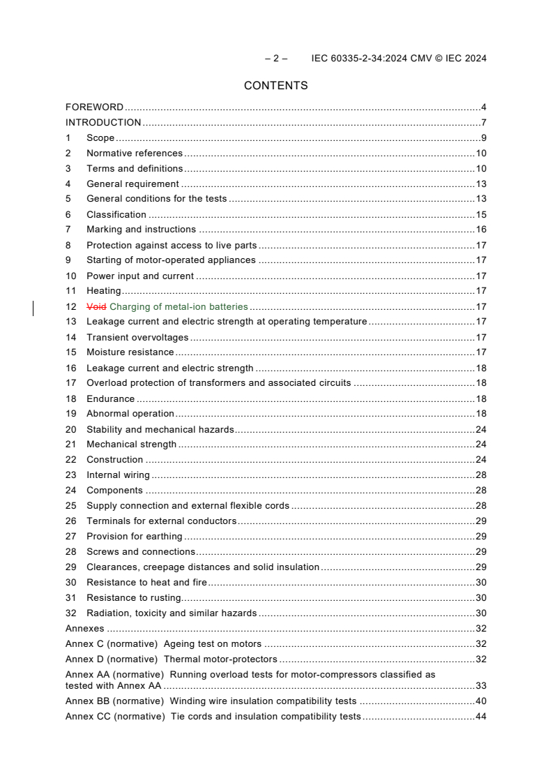 IEC 60335-2-34:2024 REDLINE IEC 60335-2-34:2024 CMV - Household and similar electrical appliances - Safety - Part 2-34: Particular requirements for motor-compressors/20/2024
Isbn:9782832700471 - Page 4 preview