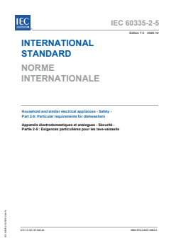 IEC 60335-2-5:2025 - Household and similar electrical appliances - Safety - Part 2-5: Particular requirements for dishwashers
Released:18. 12. 2025
Isbn:9782832708835 - Page 1 preview