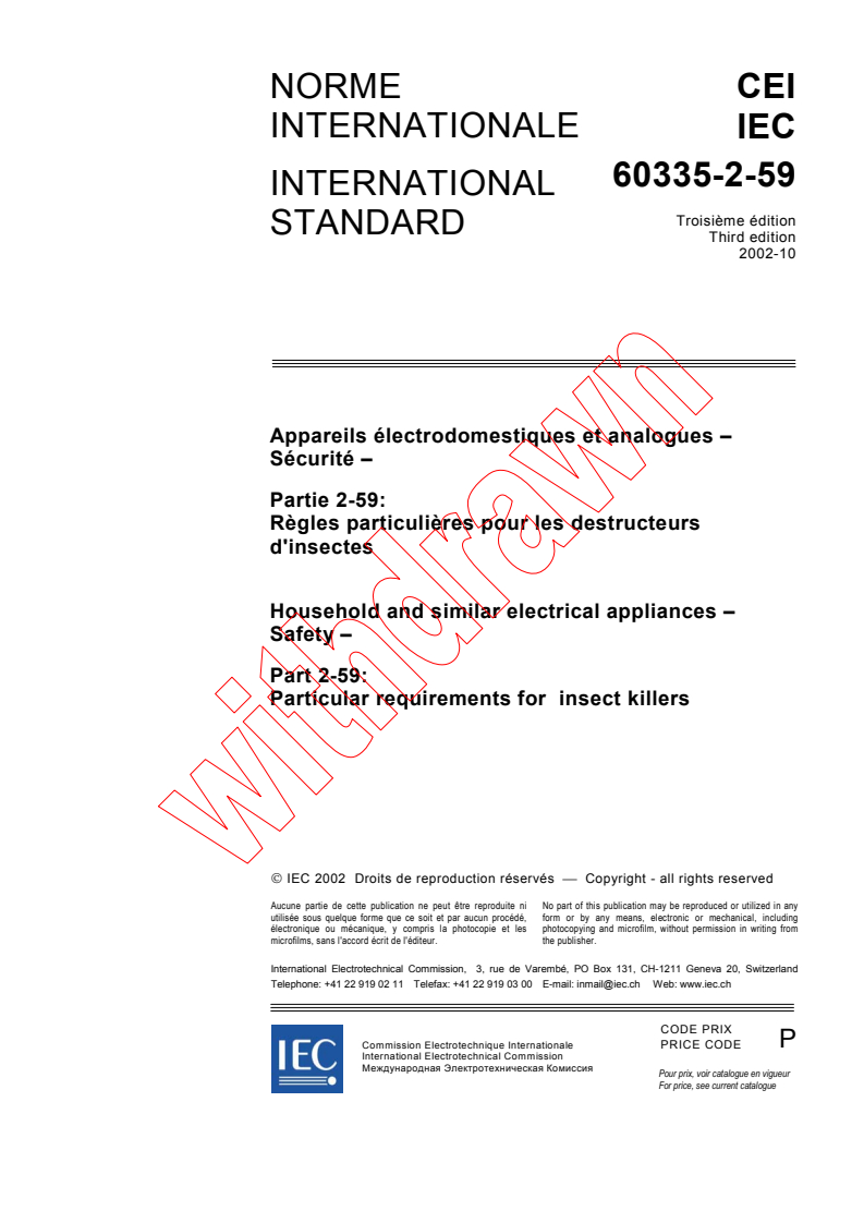 IEC 60335-2-59:2002 IEC 60335-2-59:2002 - Household and similar electrical appliances - Safety - Part 2-59: Particular requirements for insect killers - Page 3 preview