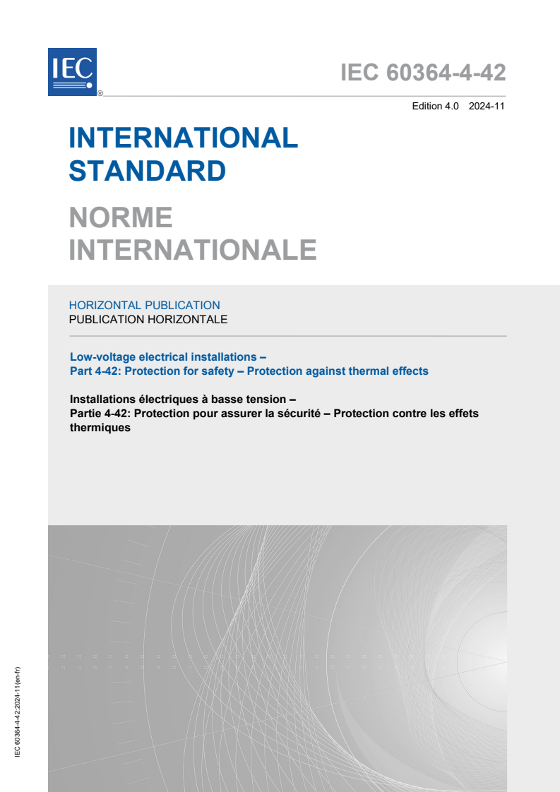 IEC 60364-4-42:2024 IEC 60364-4-42:2024 - Low-voltage electrical installations - Part 4-42: Protection for safety - Protection against thermal effects
Released:11/22/2024 - Page 1 preview