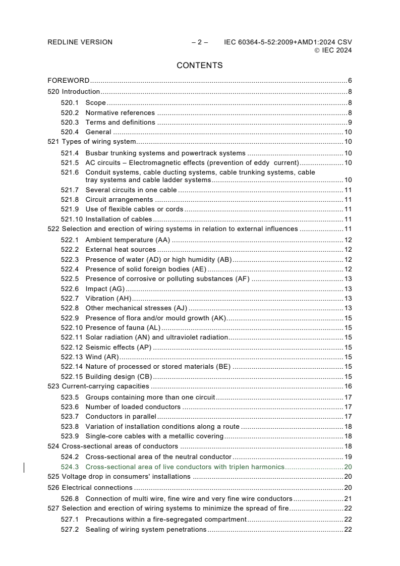 IEC 60364-5-52:2009 IEC 60364-5-52:2009+AMD1:2024 CSV - Low-voltage electrical installations - Part 5-52: Selection and erection of electrical equipment - Wiring systems
Released:11/22/2024 - Page 4 preview