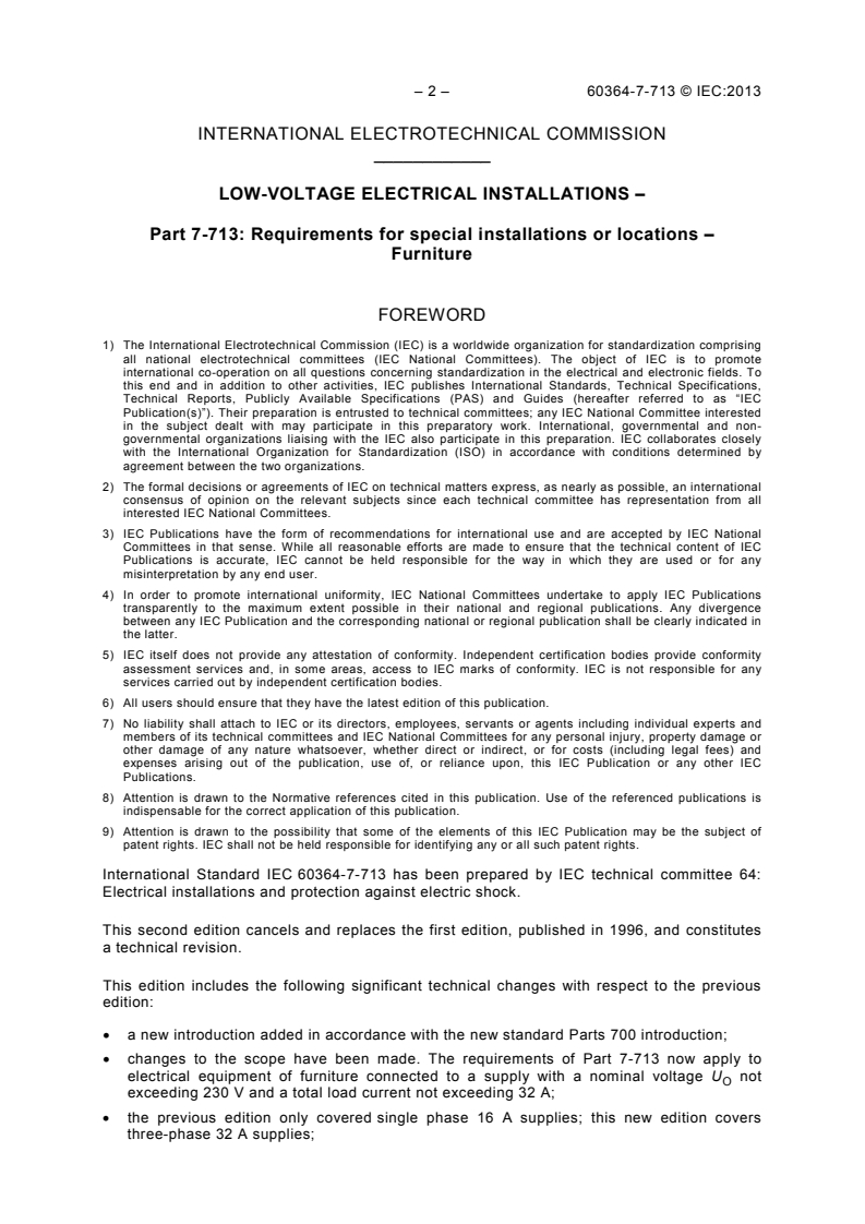 IEC 60364-7-713:2013 IEC 60364-7-713:2013 - Low-voltage electrical installations - Part 7-713: Requirements for special installations or locations - Furniture - Page 4 preview