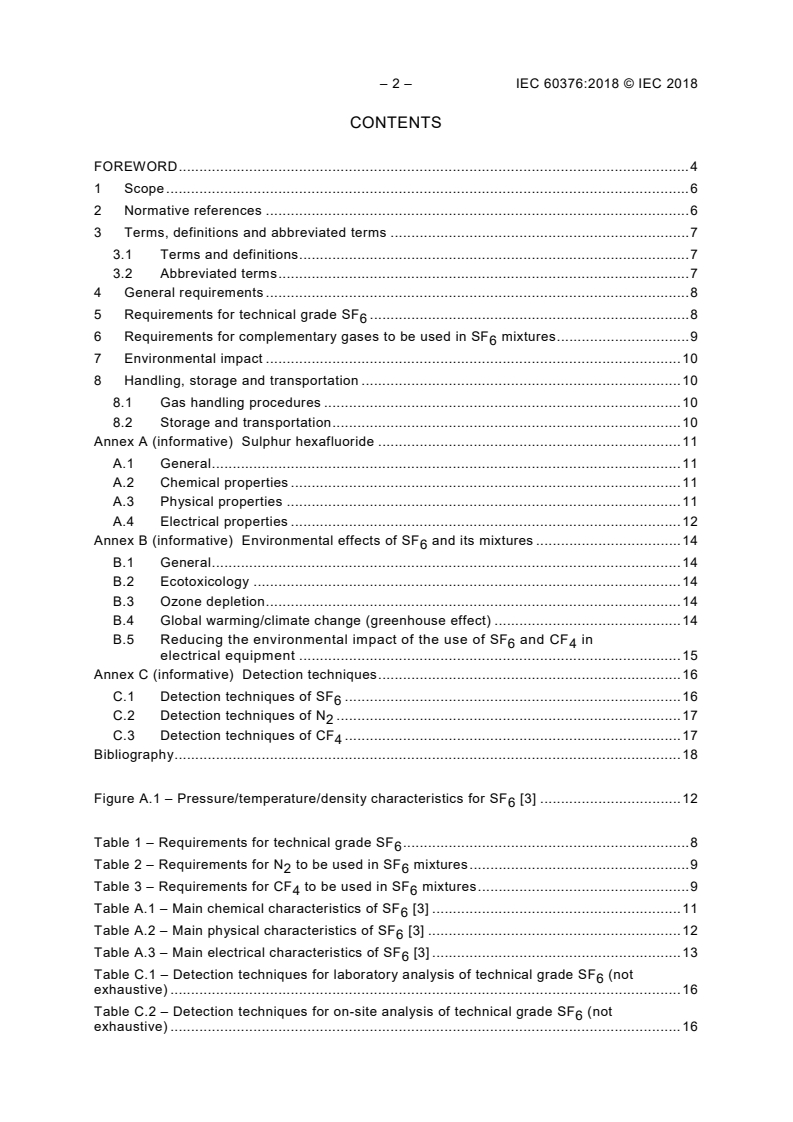 IEC 60376:2018 IEC 60376:2018 - Specification of technical grade sulphur hexafluoride (SF<sub>6</sub>) and complementary gases to be used in its mixtures for use in electrical equipment
Released:5/24/2018 - Page 4 preview