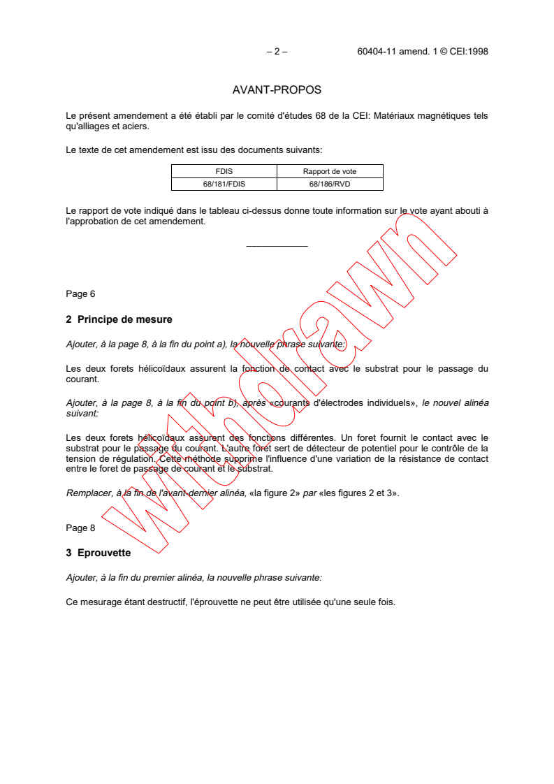 IEC 60404-11:1991/AMD1:1998 IEC 60404-11:1991/AMD1:1998 - Amendment 1 - Magnetic materials - Part 11: Method of test for the determination of surface insulation resistance of magnetic sheet and strip - Page 2 preview