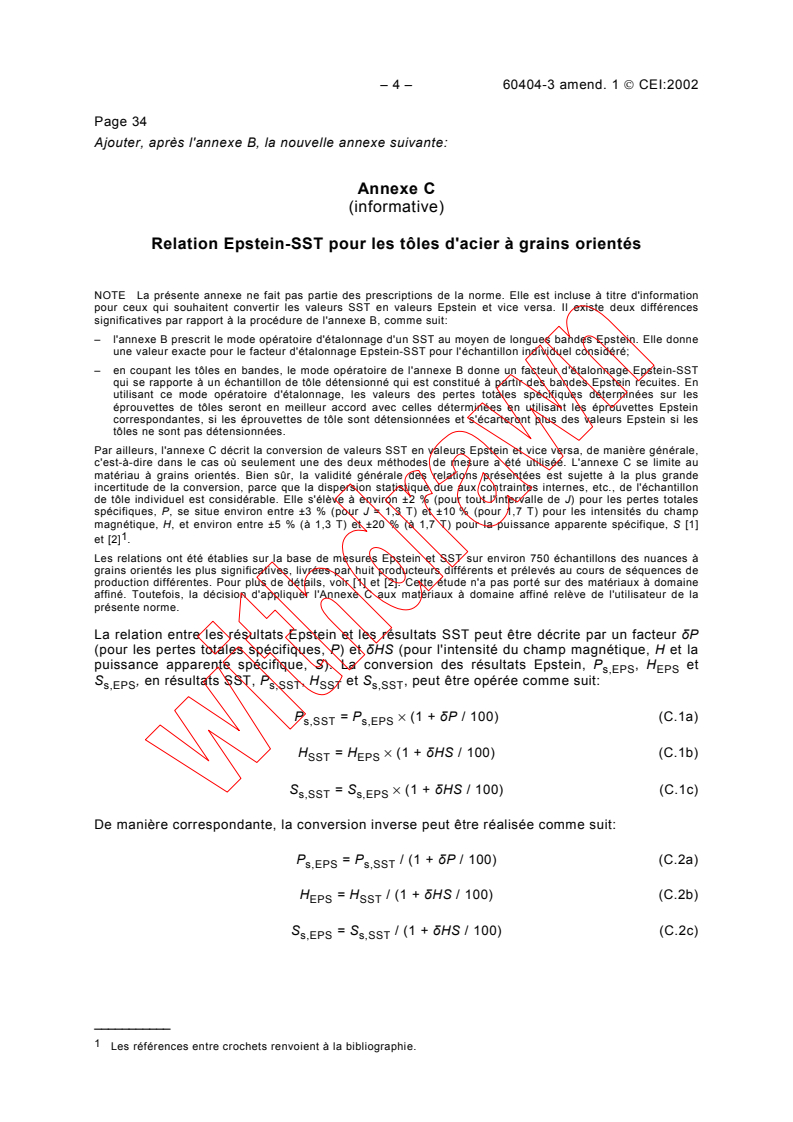 IEC 60404-3:1992/AMD1:2002 IEC 60404-3:1992/AMD1:2002 - Amendment 1 - Magnetic materials - Part 3: Methods of measurement of the magnetic properties of magnetic sheet and strip by means of a single sheet tester - Page 4 preview
