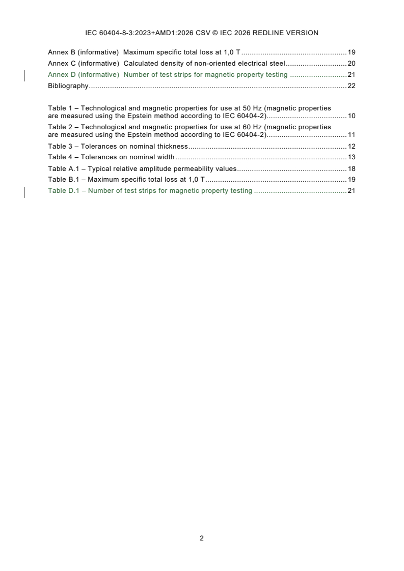 IEC 60404-8-3:2023 IEC 60404-8-3:2023+AMD1:2026 CSV - Magnetic materials - Part 8‑3: Specifications for individual materials - Cold-rolled non-oriented electrical steel strip and sheet delivered in the semi-processed state - Page 4 preview