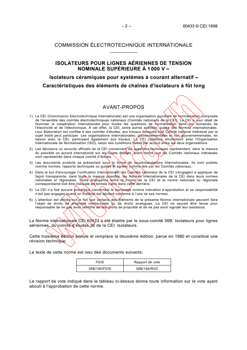 IEC 60433:1998 IEC 60433:1998 - Insulators for overhead lines with a nominal voltage above 1 000 V - Ceramic insulators for a.c. systems - Characteristics of insulator units of the long rod type - Page 4 preview