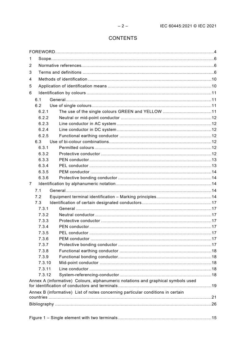 IEC 60445:2021 IEC 60445:2021 - Basic and safety principles for man-machine interface, marking and identification - Identification of equipment terminals, conductor terminations and conductors
Released:7/16/2021 - Page 4 preview
