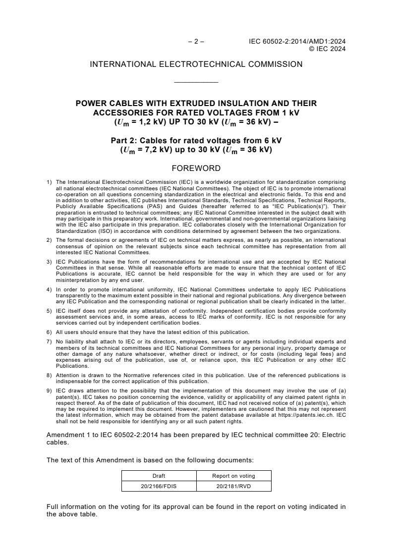 IEC 60502-2:2014/AMD1:2024 IEC 60502-2:2014/AMD1:2024 - Amendment 1 - Power cables with extruded insulation and their accessories for rated voltages from 1 kV (Um = 1,2 kV) up to 30 kV (Um = 36 kV) - Part 2: Cables for rated voltages from 6 kV (Um = 7,2 kV) up to 30 kV (Um = 36 kV)
Released:5/30/2024 - Page 4 preview