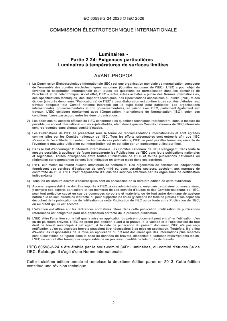 IEC 60598-2-24:2026 IEC 60598-2-24:2026 - Luminaires - Partie 2-24: Exigences particulières - Luminaires à températures de surfaces limitées - Page 4 preview