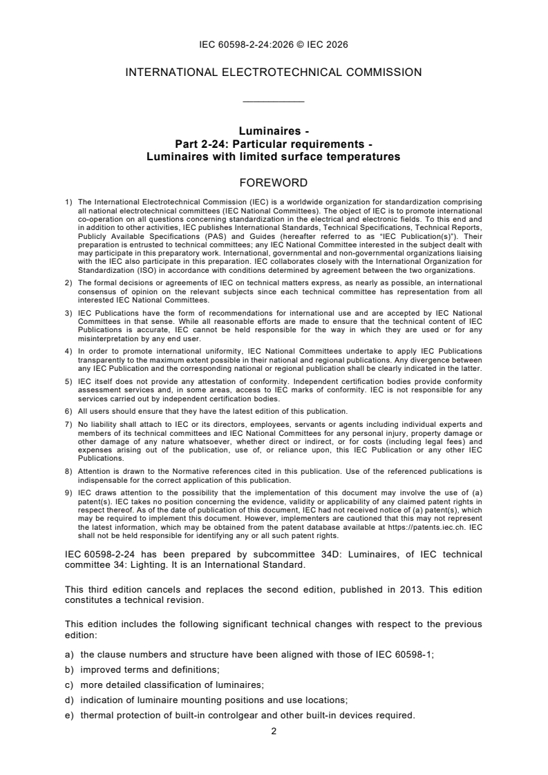 IEC 60598-2-24:2026 IEC 60598-2-24:2026 - Luminaires - Part 2-24: Particular requirements - Luminaires with limited surface temperatures - Page 4 preview