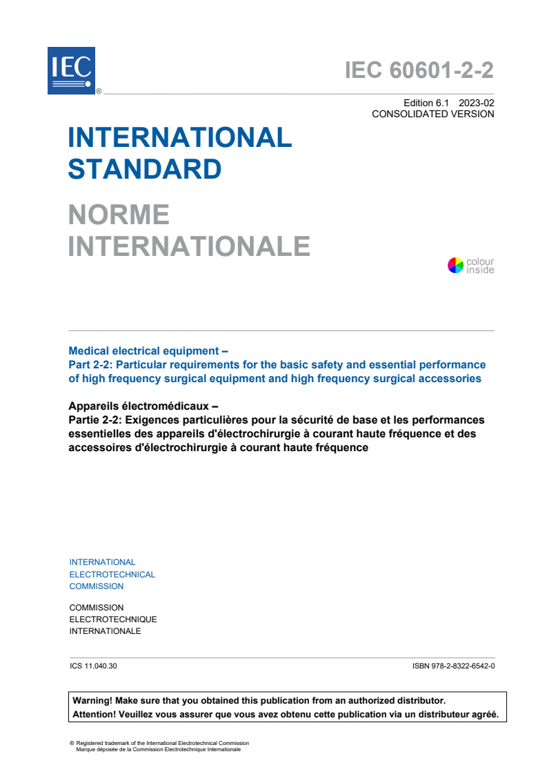 IEC 60601-2-2:2017 IEC 60601-2-2:2017+AMD1:2023 CSV - Medical electrical equipment - Part 2-2: Particular requirements for the basic safety and essential performance of high frequency surgical equipment and high frequency surgical accessories - Page 3 preview